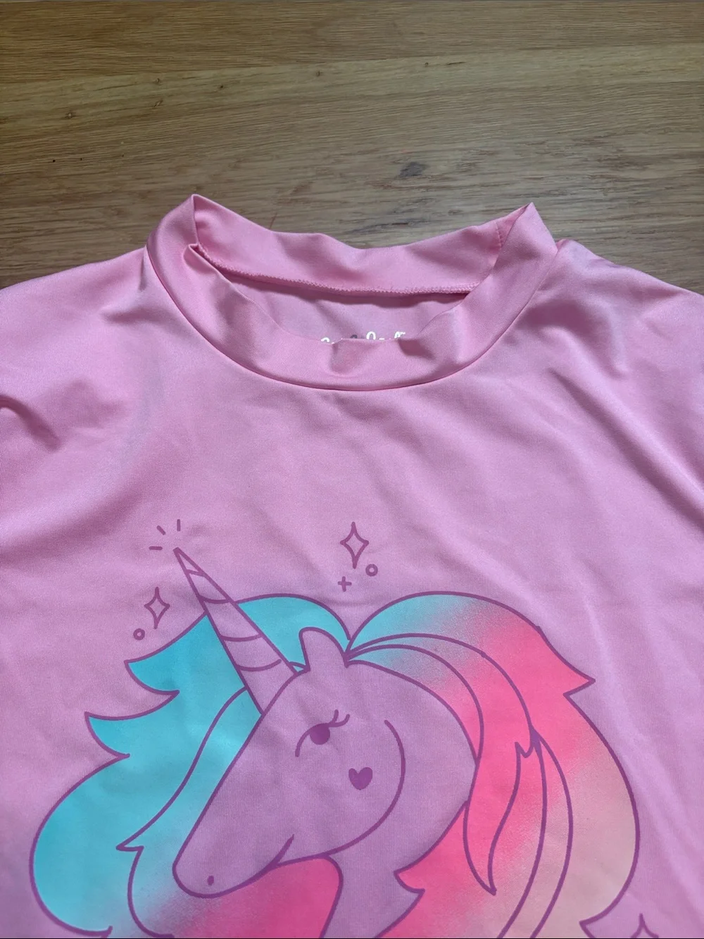 Cat & Jack Pink Unicorn Rashguard with Teal and Pastel Rainbow Mane